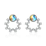 925 Silver Stud Earrings Austria Crystals Lady Party Jewelry Gift