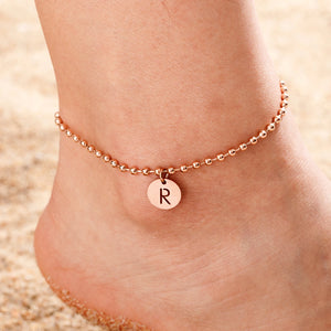 Women A-Z Initial Anklet Stainless Steel Beaded Chain Beach Anklet Bracelet