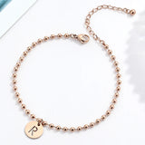 Women A-Z Initial Anklet Stainless Steel Beaded Chain Beach Anklet Bracelet