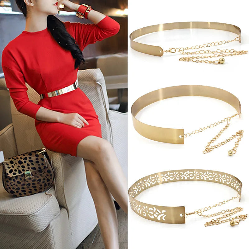 Women Adjustable Metal Belt Dress Bling Silver Waistband Waist Chain