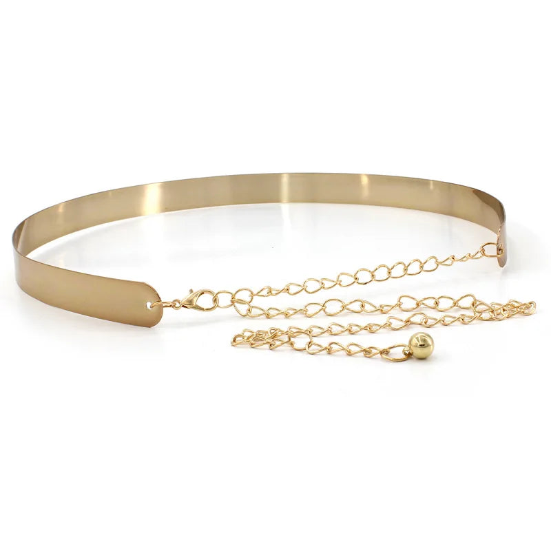Women Adjustable Metal Belt Dress Bling Silver Waistband Waist Chain