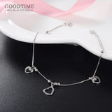 925 Sterling Silver Heart Beaded Anklet for Women