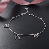 925 Sterling Silver Heart Beaded Anklet for Women