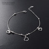 925 Sterling Silver Heart Beaded Anklet for Women