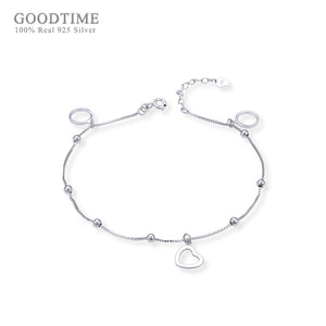 925 Sterling Silver Heart Bead Anklet for Lady Girl