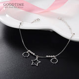925 Sterling Silver Fresh Star Circle Beaded Anklet for Lady Girl Jewelry
