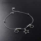 925 Sterling Silver Fresh Star Circle Beaded Anklet for Lady Girl Jewelry