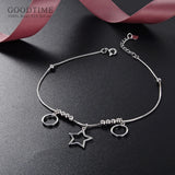 925 Sterling Silver Fresh Star Circle Beaded Anklet for Lady Girl Jewelry
