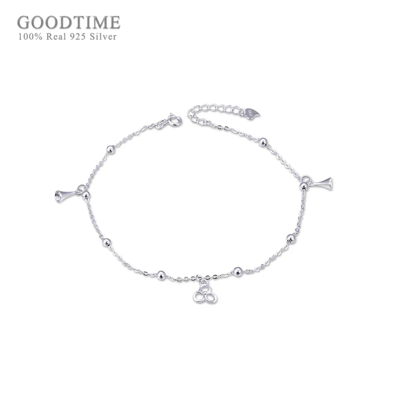 925 Sterling Silver Beads Bell Anklet for Girls