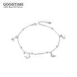 925 Sterling Silver Butterfly Hollow Zircon Anklet for Women