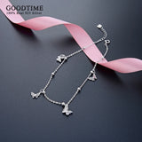 925 Sterling Silver Butterfly Hollow Zircon Anklet for Women