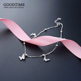 925 Sterling Silver Butterfly Hollow Zircon Anklet for Women