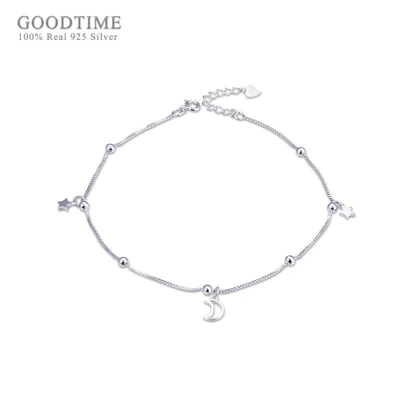 925 Silver Star & Moon Zircon Beads Anklet Foot Accessory