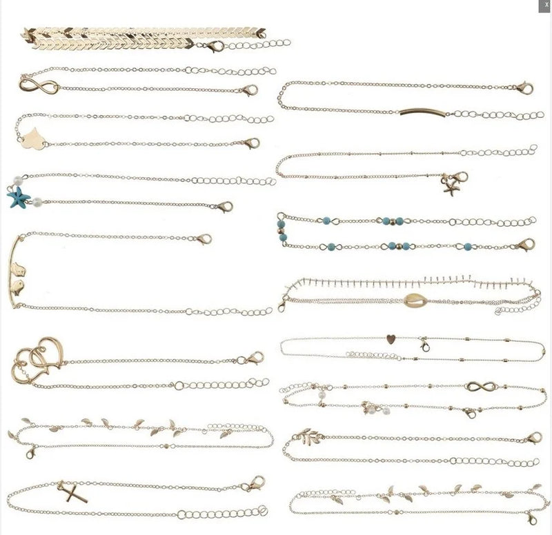 Boho Beach Ankle Leg Chain Jewelry Set, Women's Star Shell Heart G
