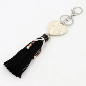 Heart-shaped Stone Tassel Key Chain, Boho Style, Female Gift