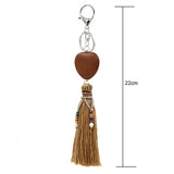 Heart-shaped Stone Tassel Key Chain, Boho Style, Female Gift