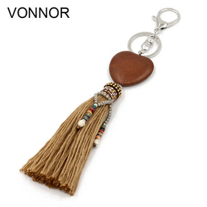 Heart-shaped Stone Tassel Key Chain, Boho Style, Female Gift