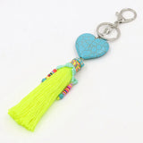 Heart-shaped Stone Tassel Key Chain, Boho Style, Female Gift