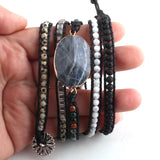 Gray Stones Crystal Beaded Charm Wrap Bracelets