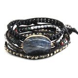 Gray Stones Crystal Beaded Charm Wrap Bracelets