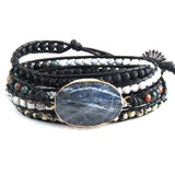 Gray Stones Crystal Beaded Charm Wrap Bracelets