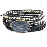 Gray Stones Crystal Beaded Charm Wrap Bracelets