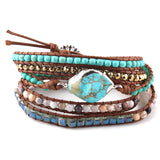 Mixed Turq Stones Crystal Stone Charm Beaded Bracelet