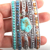 Mixed Turq Stones Crystal Stone Charm Beaded Bracelet