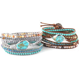 Mixed Turq Stones Crystal Stone Charm Beaded Bracelet