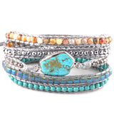 Mixed Turq Stones Crystal Stone Charm Beaded Bracelet