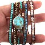 Mixed Turq Stones Crystal Stone Charm Beaded Bracelet