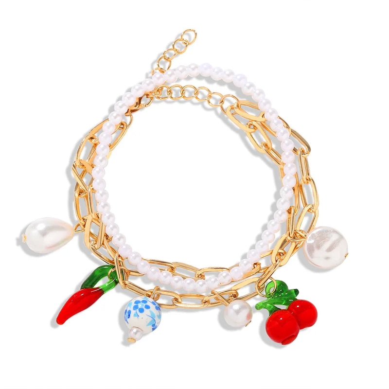 Bohemian Beaded Pepper Cherry Charms Bracelet for Women