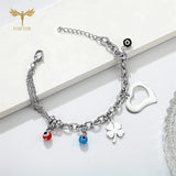 Women Bracelets Clover Love Heart Eye Stainless Steel Chain Lobster Clasp