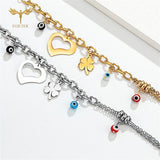 Women Bracelets Clover Love Heart Eye Stainless Steel Chain Lobster Clasp