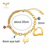 Women Bracelets Clover Love Heart Eye Stainless Steel Chain Lobster Clasp