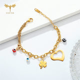 Women Bracelets Clover Love Heart Eye Stainless Steel Chain Lobster Clasp