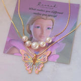 Thai Pop Butterfly Pearl Necklace Double Choker Chains Jewelry