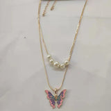 Thai Pop Butterfly Pearl Necklace Double Choker Chains Jewelry