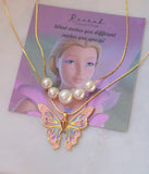 Thai Pop Butterfly Pearl Necklace Double Choker Chains Jewelry