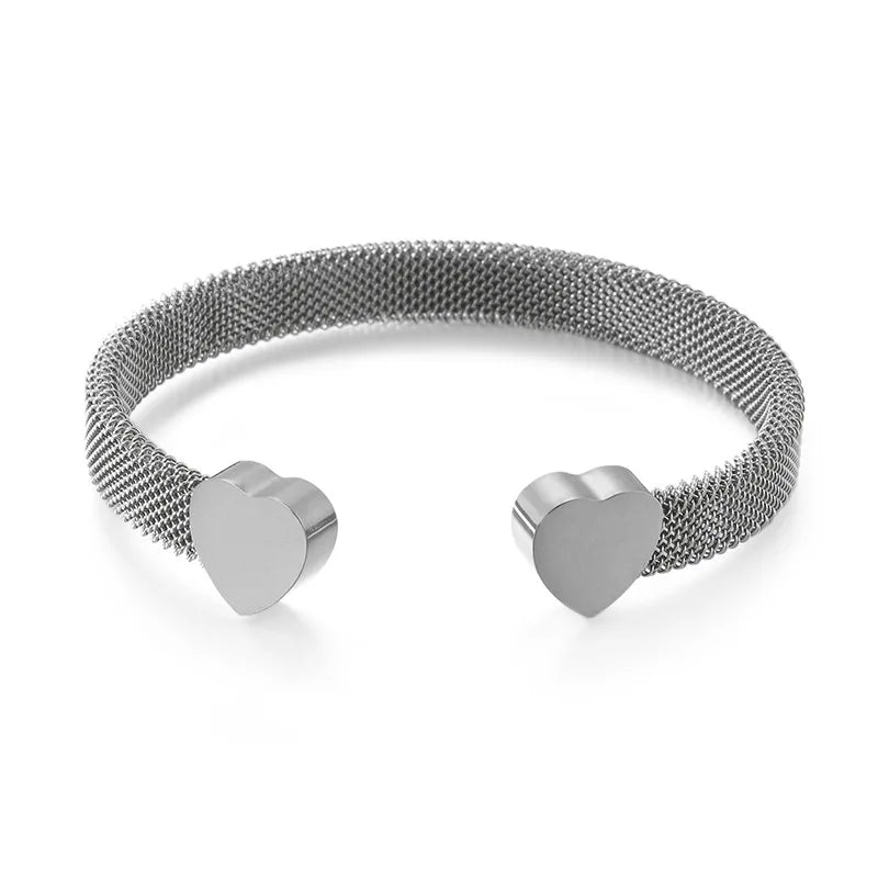 316L Stainless Steel Double Hearts Clasp Cuff Bracelet