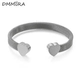 316L Stainless Steel Double Hearts Clasp Cuff Bracelet