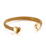 Titanium Steel Double Hearts Clasp Open Cuff Bangle Bracelet