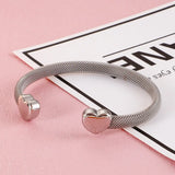 Titanium Steel Double Hearts Clasp Open Cuff Bangle Bracelet