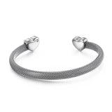 Titanium Steel Double Hearts Clasp Open Cuff Bangle Bracelet