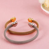 Titanium Steel Double Hearts Clasp Open Cuff Bangle Bracelet