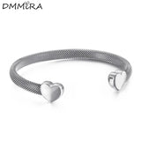 Titanium Steel Double Hearts Clasp Open Cuff Bangle Bracelet
