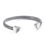Titanium Steel Double Hearts Clasp Open Cuff Bangle Bracelet