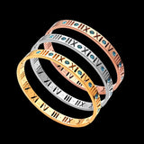 Women Rose Titanium Steel Crystal Roman Numbers Cuff Bracelet Jewelry