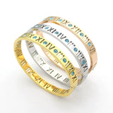 Women Rose Titanium Steel Crystal Roman Numbers Cuff Bracelet Jewelry