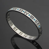 Women Rose Titanium Steel Crystal Roman Numbers Cuff Bracelet Jewelry